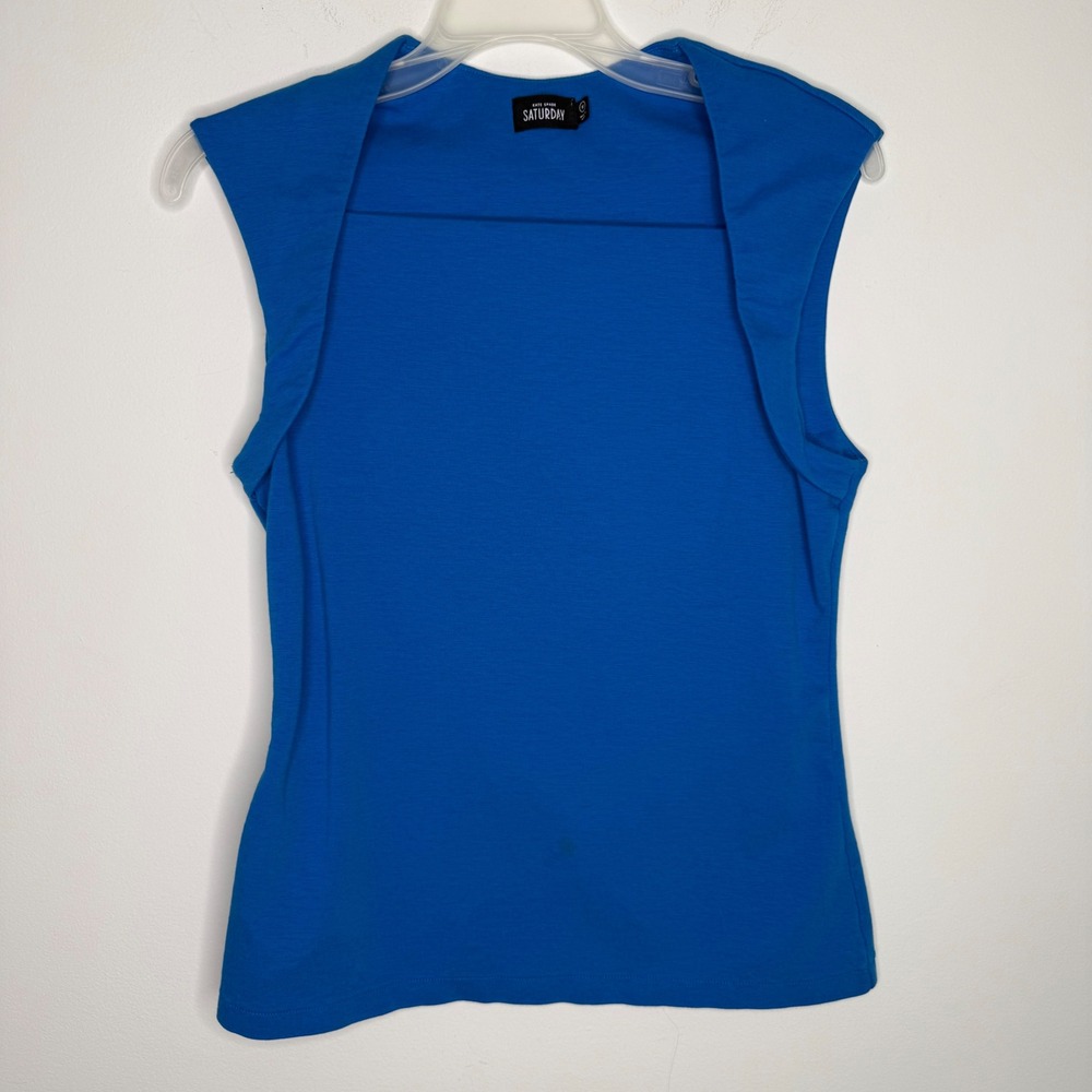 Kate Spade Saturday Royal Blue Sleeveless Draped Shoulder Knit Top Square Neck M